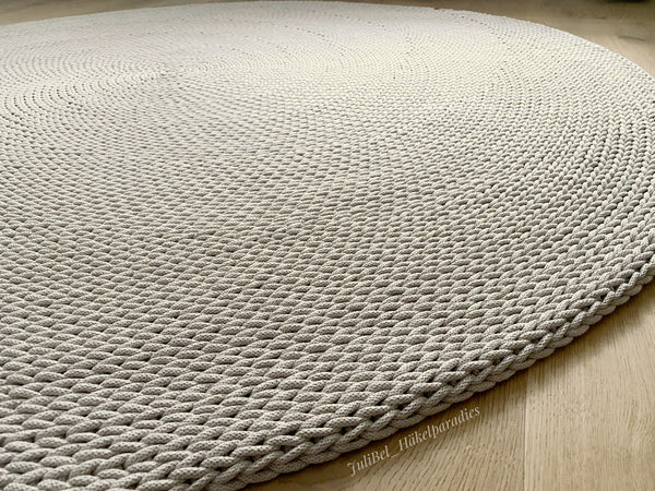 Runder , schlichter Teppich, gehäkelt aus 5mm Premium Baumwollschnur ,100% Baumwolle