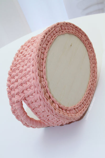 Brotkorb mit Holzboden,ovaler Korb mit oder ohne Henkel,gehäkelt aus Textilgarn